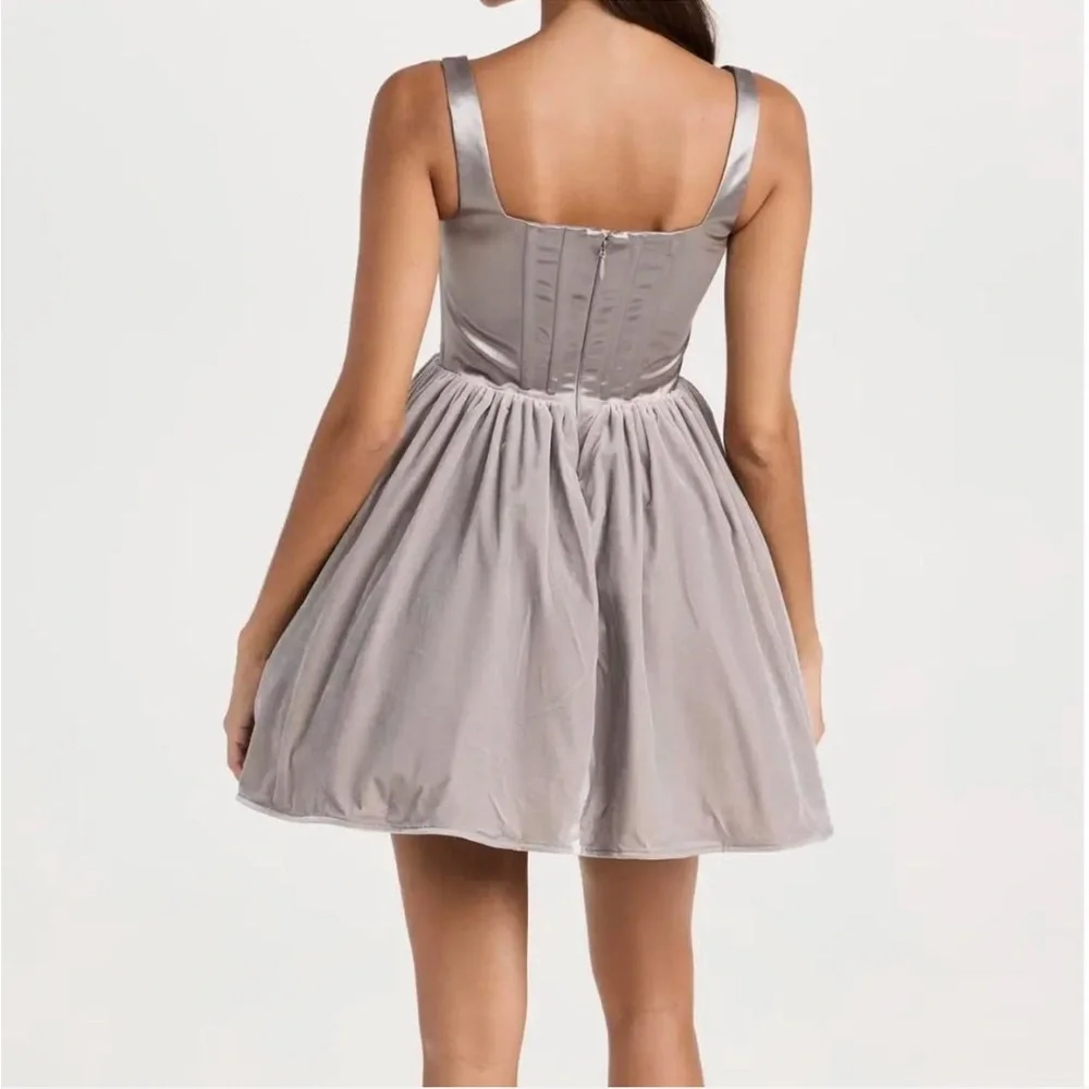 STAUD Landscape Silver Mini Dress Velvet Gray Tulle - Picture 4 of 9